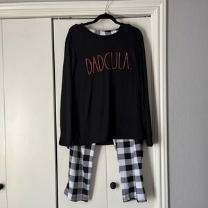 Rae Dunn Dadcula Family Pajamas Set Black Buffalo‎ Plaid Halloween Mens M